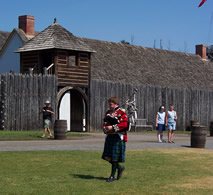 Bagpipe player outside the fort